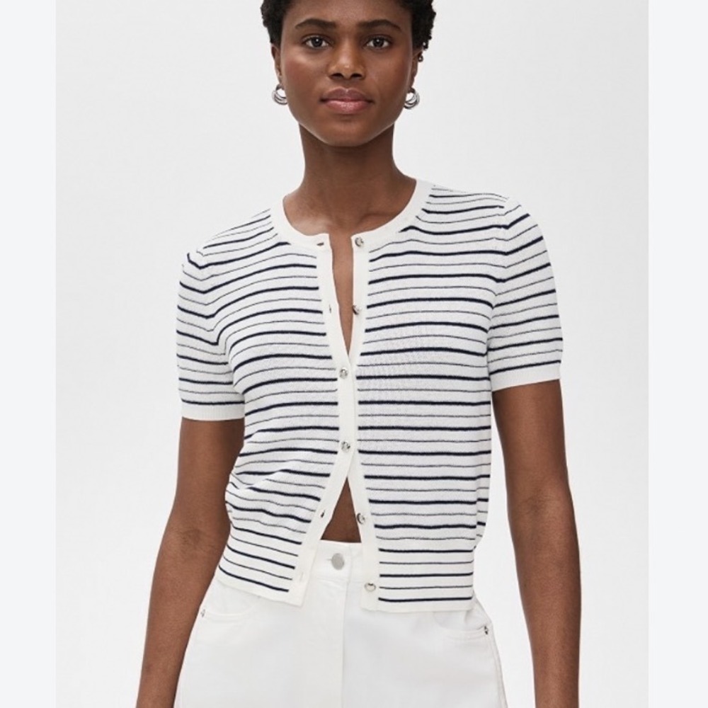 Rag & Bone Dina Stripe Cardigan Short Sleeve Small - Picture 7 of 7